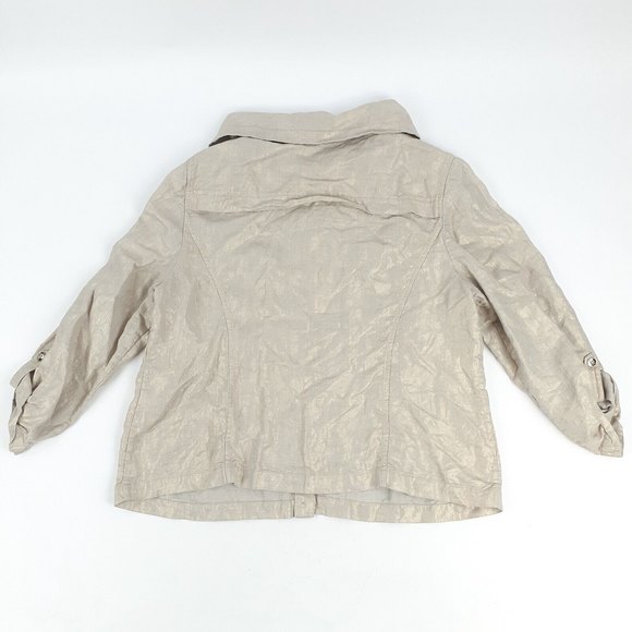 Chico's Women's 2 100% Shiny Linen Turtleneck Golden Button Up Shirt Gloss Sheen - Picture 10 of 11